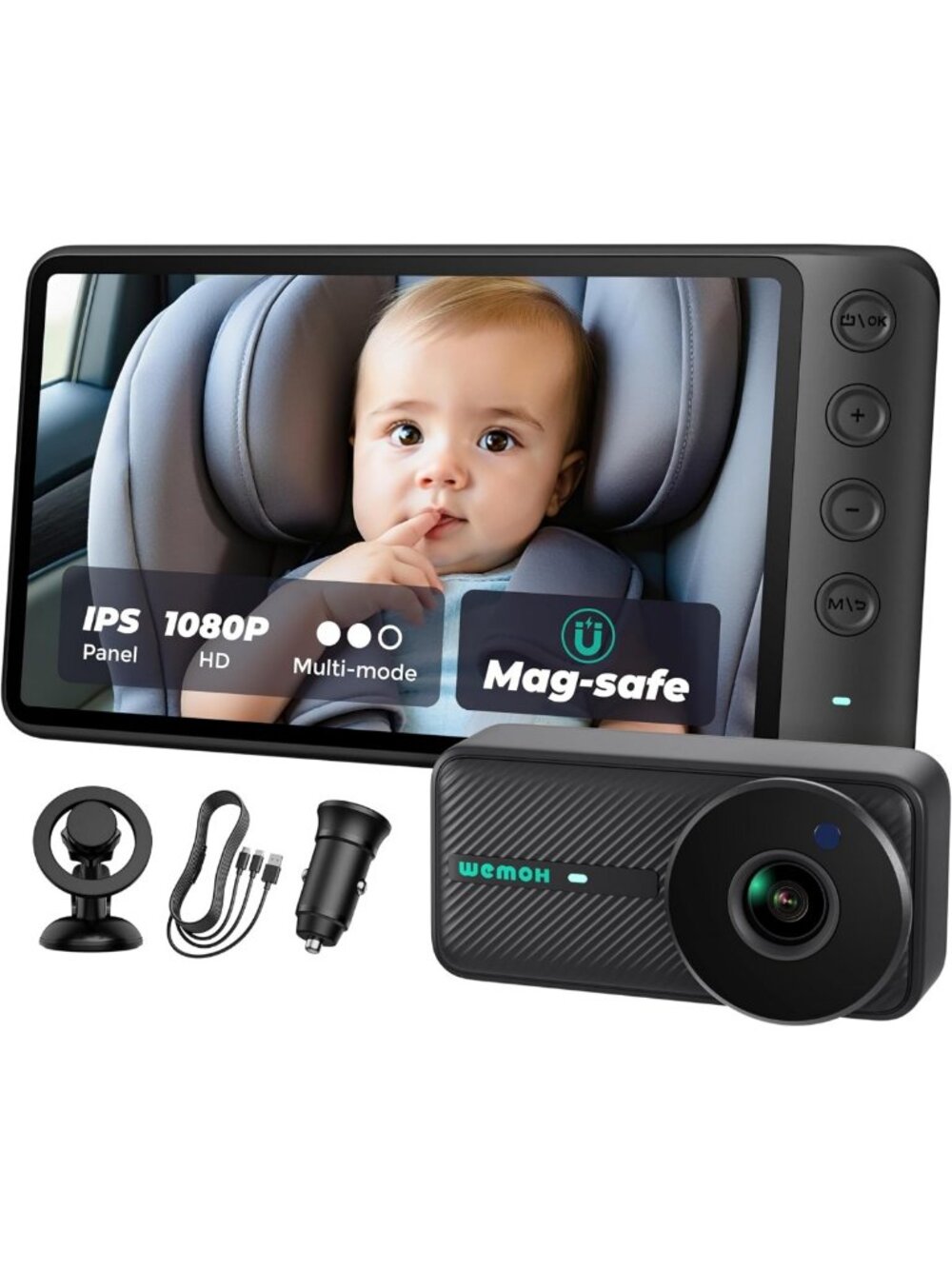 Magnetic Baby Car Camera with 5" 1080P Monitor for Safe Rear-Facing Travel